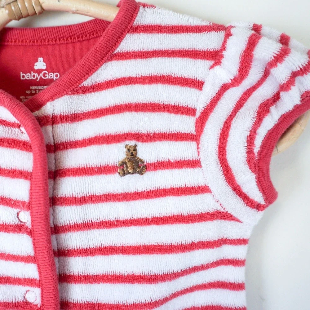 Baby Gap Terry Cloth Romper Newborn Red White Striped Swim Coverup